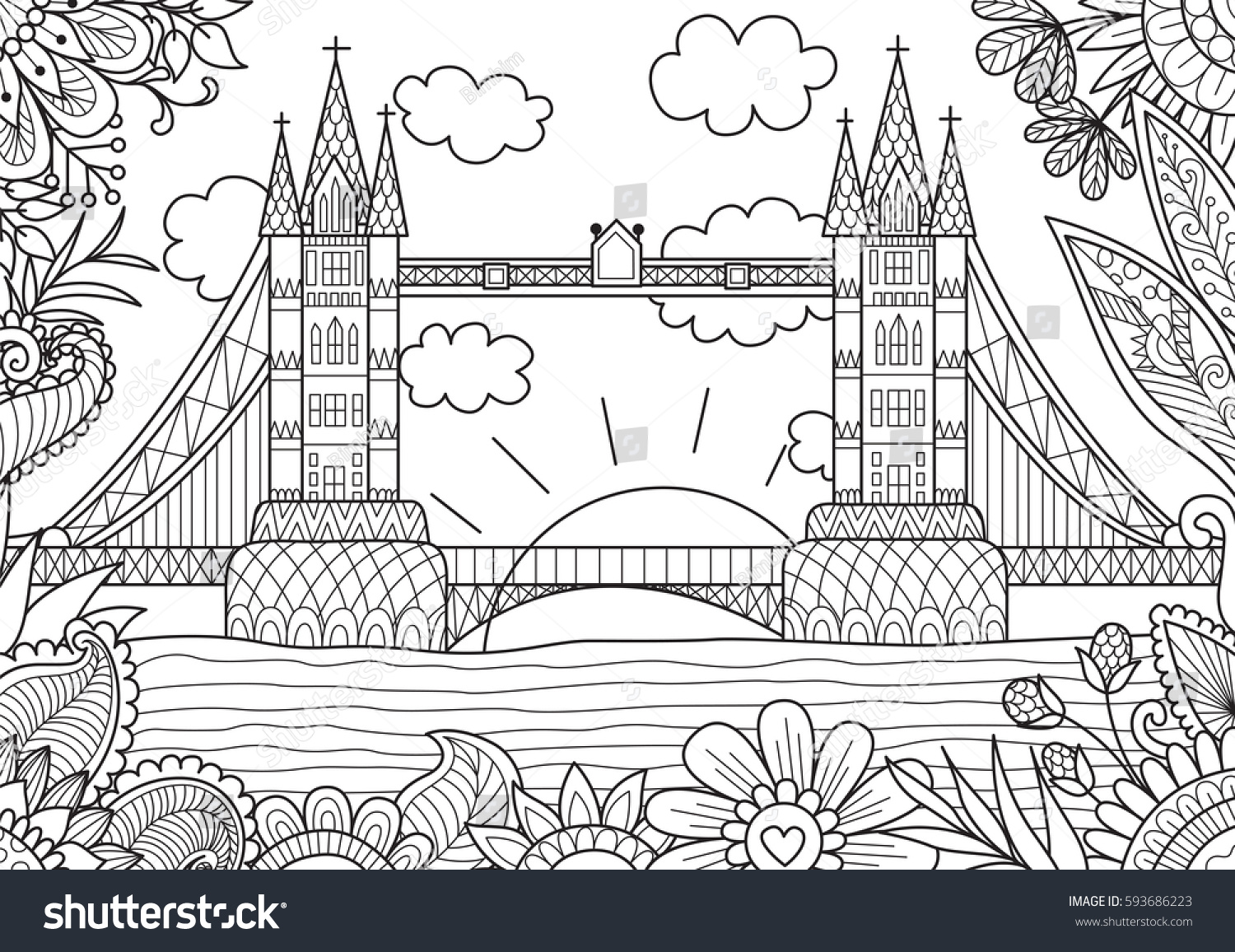 Spring london zendoodle design adult coloring stock vector royalty free