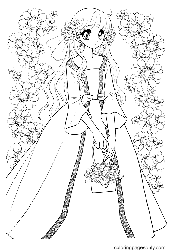 Long hair anime girl coloring pages printable for free download