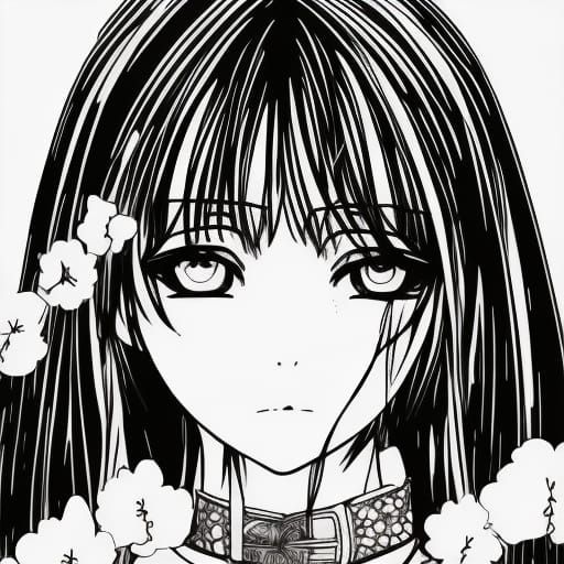 Beautiful anime girl coloring page black and white thick lines line art high definition intricate detail k resolution sui ishida