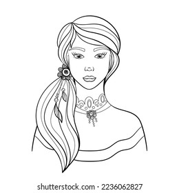 Young beautiful girl long hair coloring page images stock photos d objects vectors