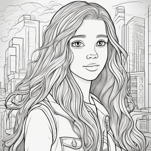 Line art with no color of a smiling female character with long hair