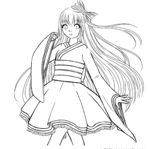 Long hair anime girl coloring pages printable for free download