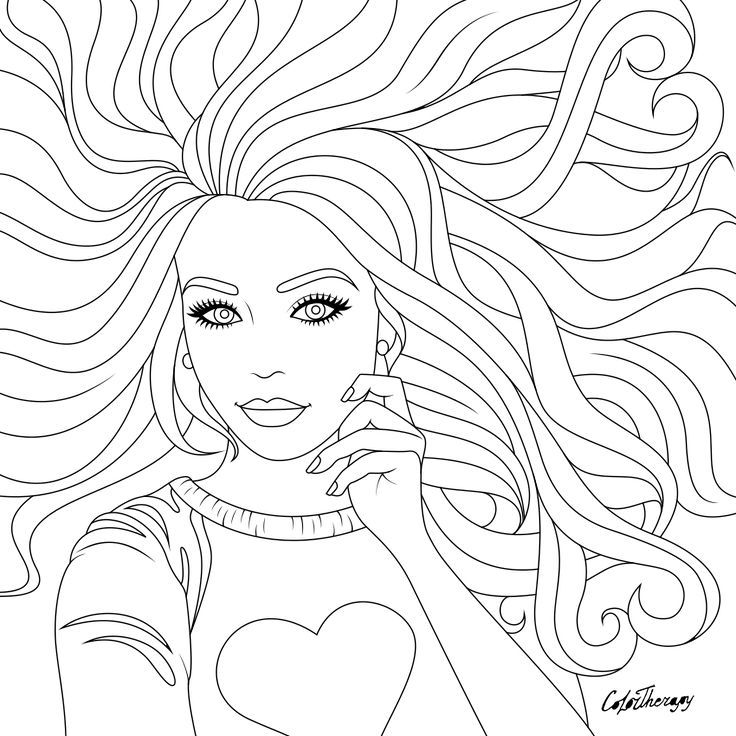 Lady hearts hair to color with color therapy httpwwwapplecomgte colortheraâ animal coloring pages free adult coloring printables emoji coloring pages