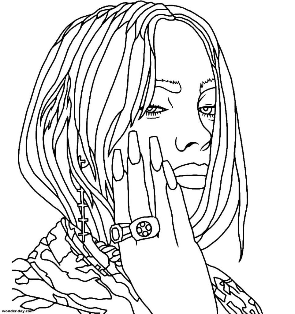 Billie eilish with new nails coloring page