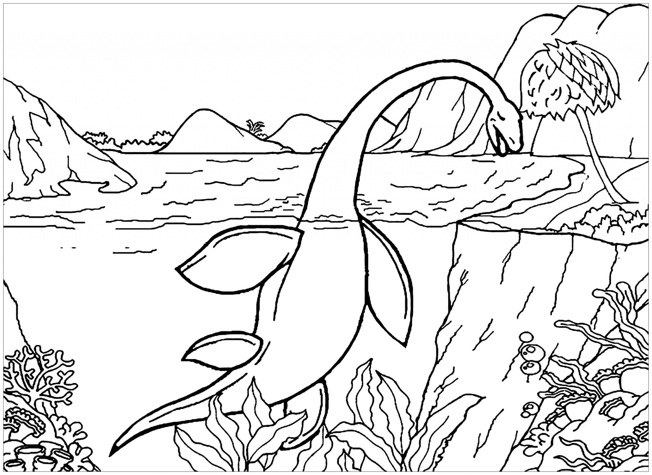 Long neck dinosaur in the beach coloring page