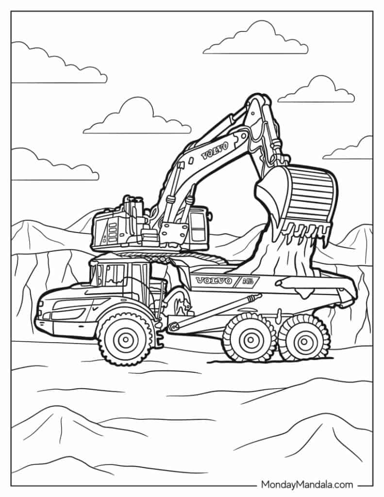 Excavator coloring pages free pdf printables