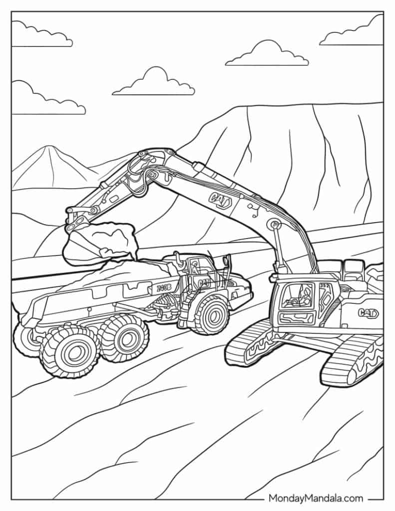 Excavator coloring pages free pdf printables