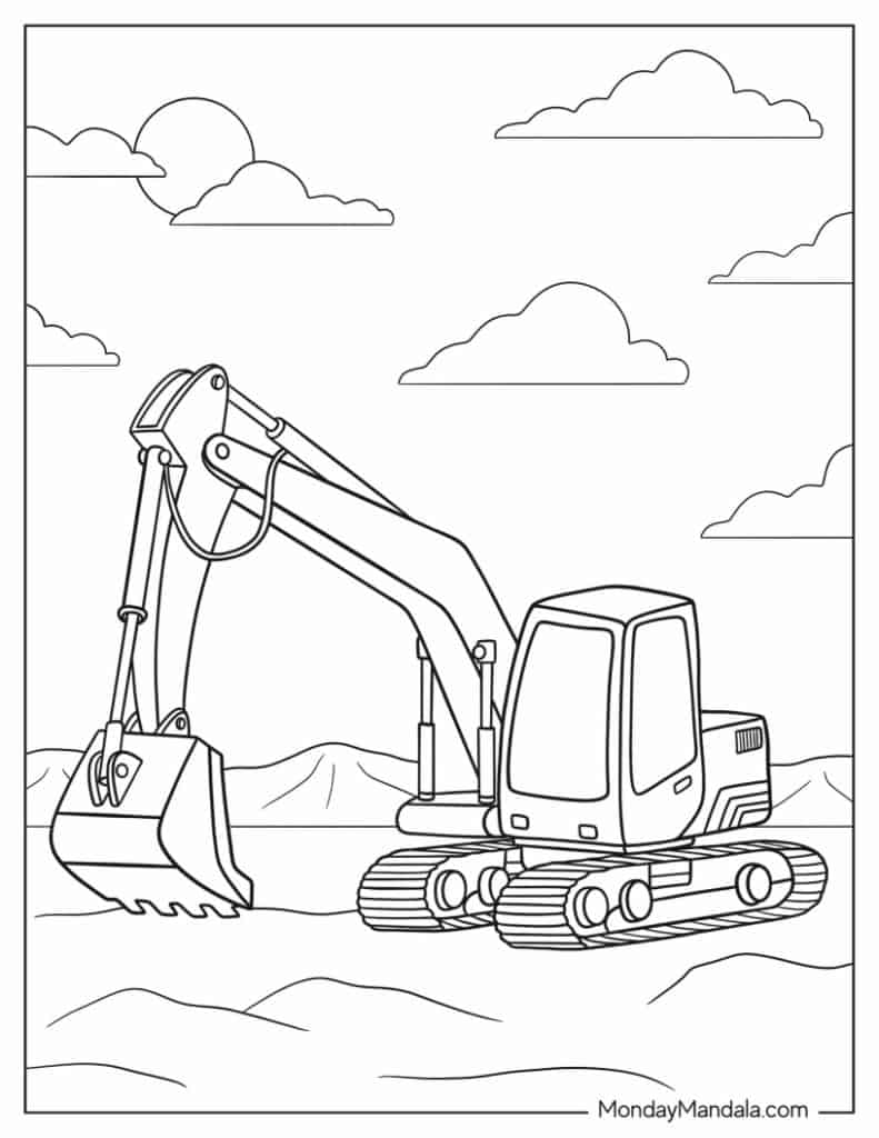 Excavator coloring pages free pdf printables