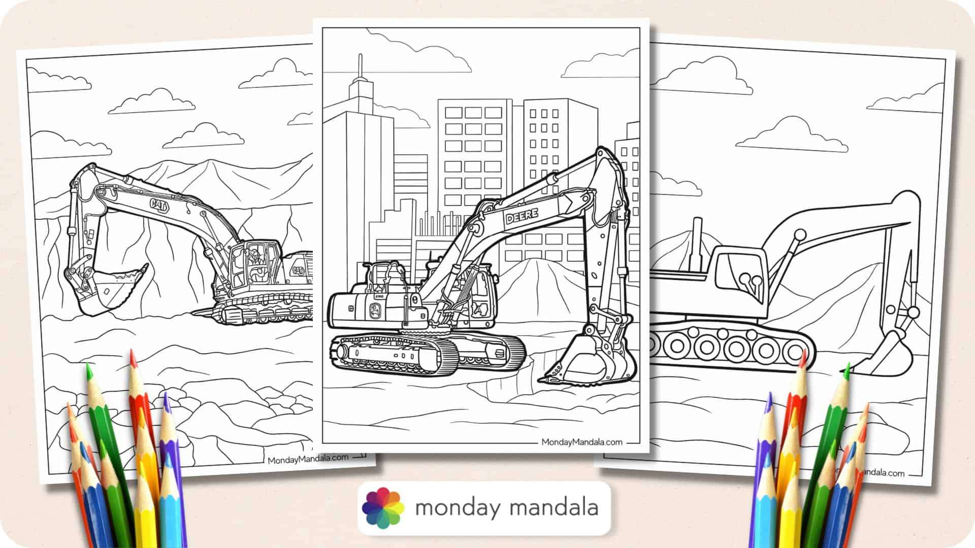 Excavator coloring pages free pdf printables