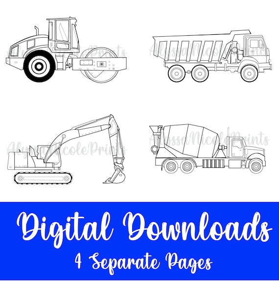 Construction coloring pages construction vehicles excavator dump truck cement mixer boy coloring pages kids childrens birthday party