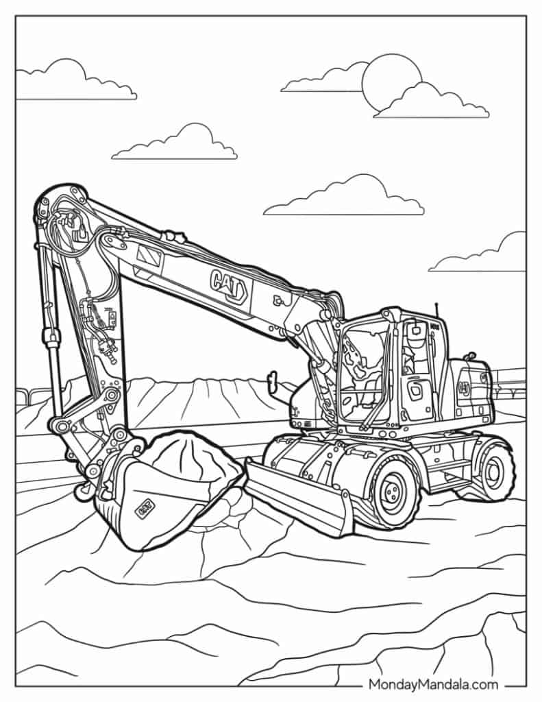 Excavator coloring pages free pdf printables