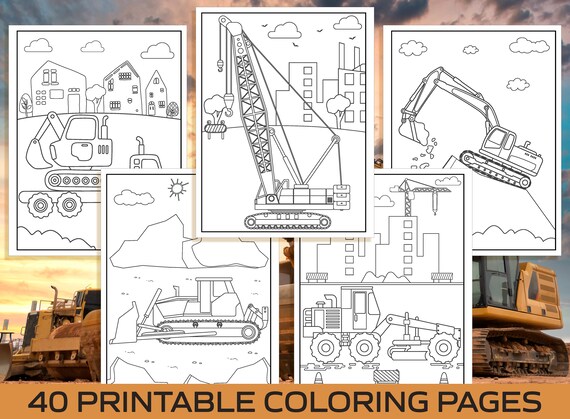 Construction coloring pages printable construction coloring pages for kids boys girls construction party activity instant download