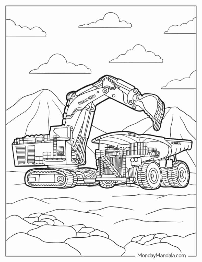 Excavator coloring pages free pdf printables