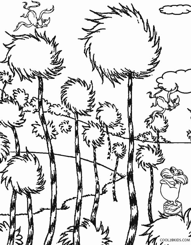 The lorax in the forest colouring image