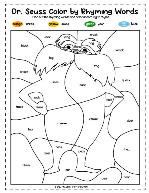 Dr seuss rhyming coloring pages homemade heather