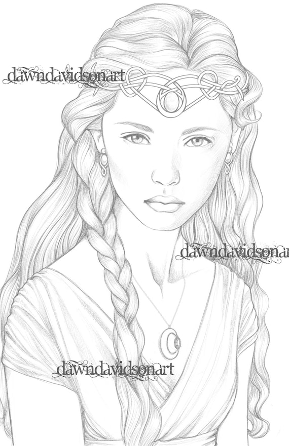 Angharad coloring page printable colouring for adults instant download grayscale coloring fantasy stress relief