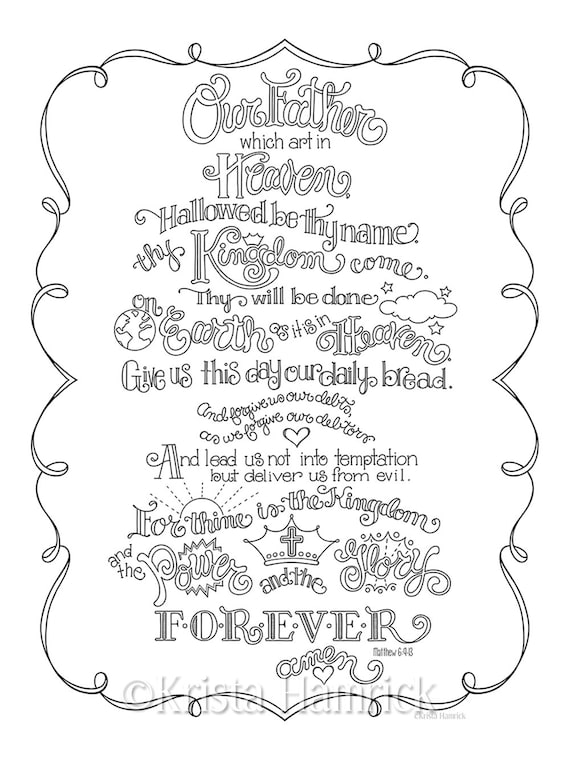 The lords prayer coloring page in three sizes x x suitable for framing x for bible journaling tip