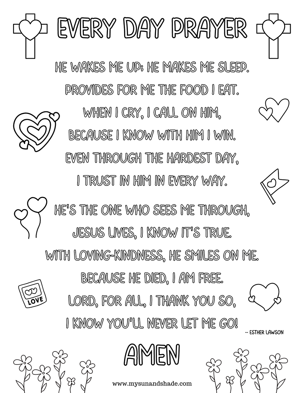 Every day prayer protect kids at home school coloring page