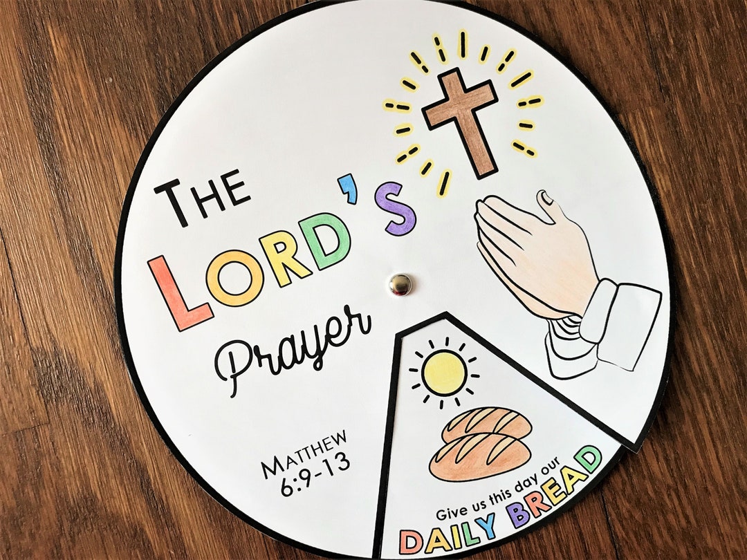 The lords prayer coloring wheel printable bible activity watercolor kids bible lesson memory game sunday school