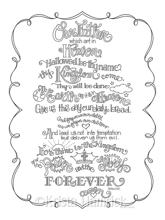 The lords prayer coloring page in three sizes x x suitable for framing x for bible journaling tip