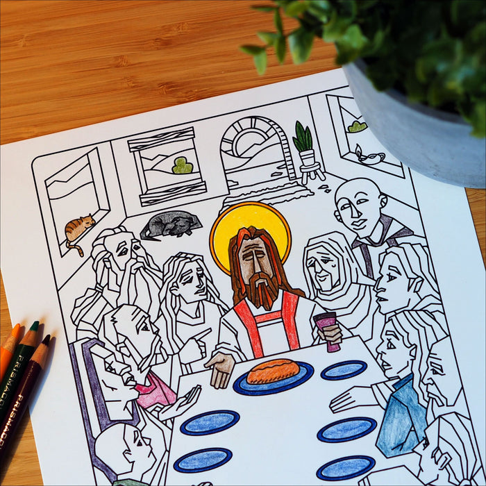Last supper coloring page poster â illustrated ministry