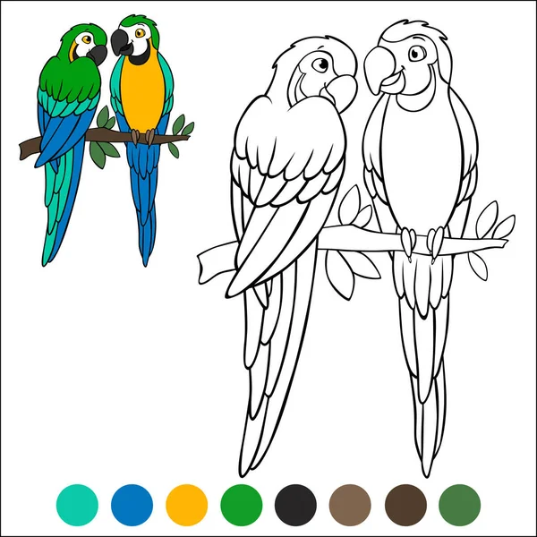 Dibujo para colorear pãjaros lindo loro feliz guacamayo azul moscas vector de stock por ya