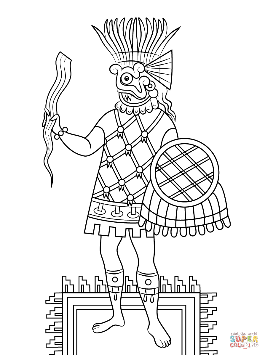 Tlaloc aztec god of rain fertility and water coloring page free printable coloring pages