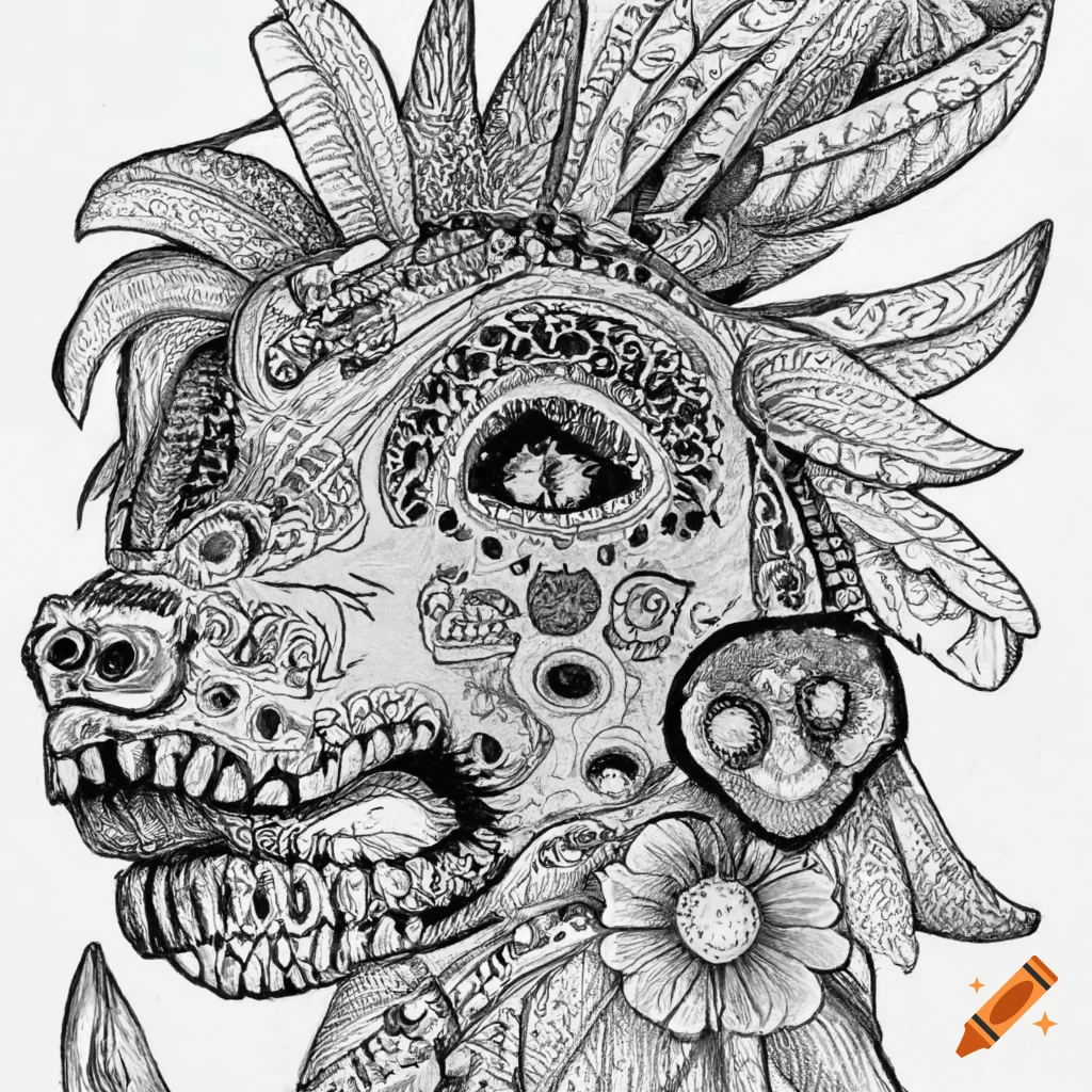 Detailed black and white coloring page of a face with symmetrical eyes on