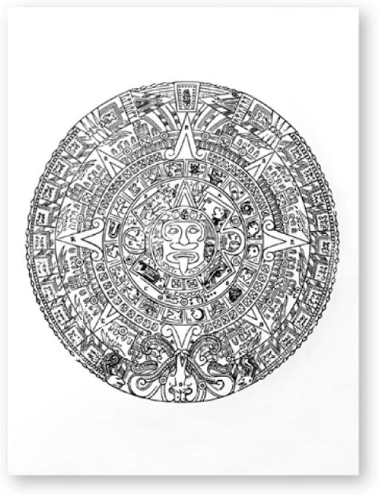 Bingjiacai impresiãn azteca calendario azteca cartel mexicano negro blanco arte de la pared cuadro modular cuadro de lienzo tribal antiguo sala de estar decoraciãn para el hogar