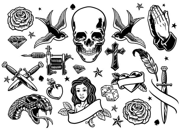 Tatuajes de calaveras ilustraciones de stock grãficos vectoriales libres de derechos y clip art