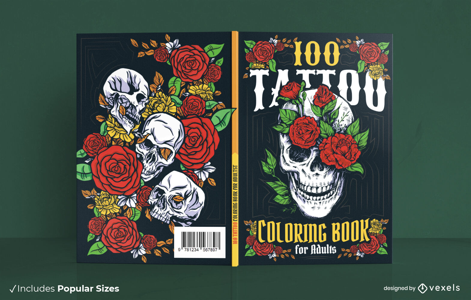 Dcarga vector de tatuaje para adultos diseão de portada de libro para colorear