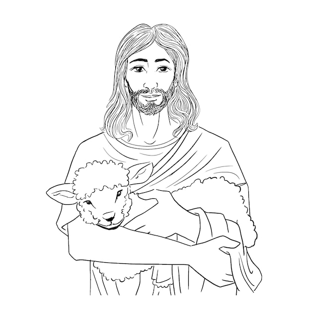 Premium vector parable of the lost sheep drawing