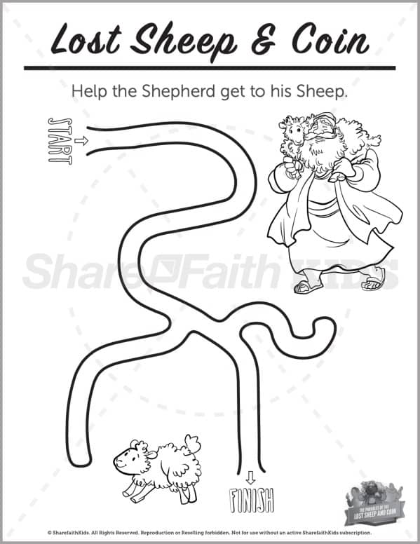 Luke the lost sheep and coin preschool mazes â