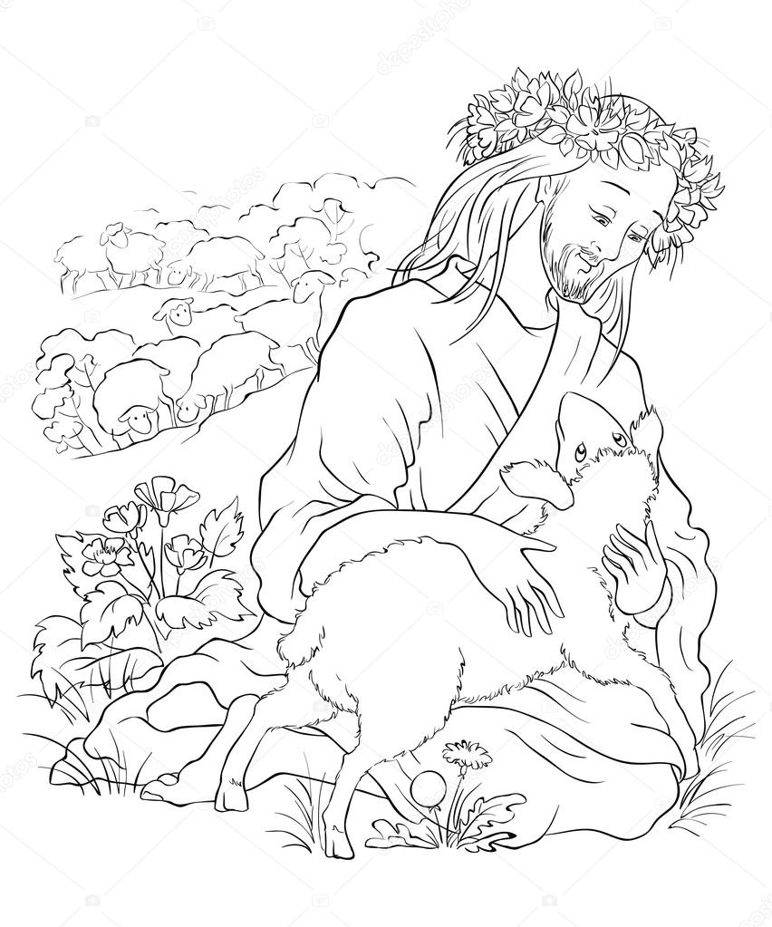 The parable of the lost sheep outlined stock vector by aura