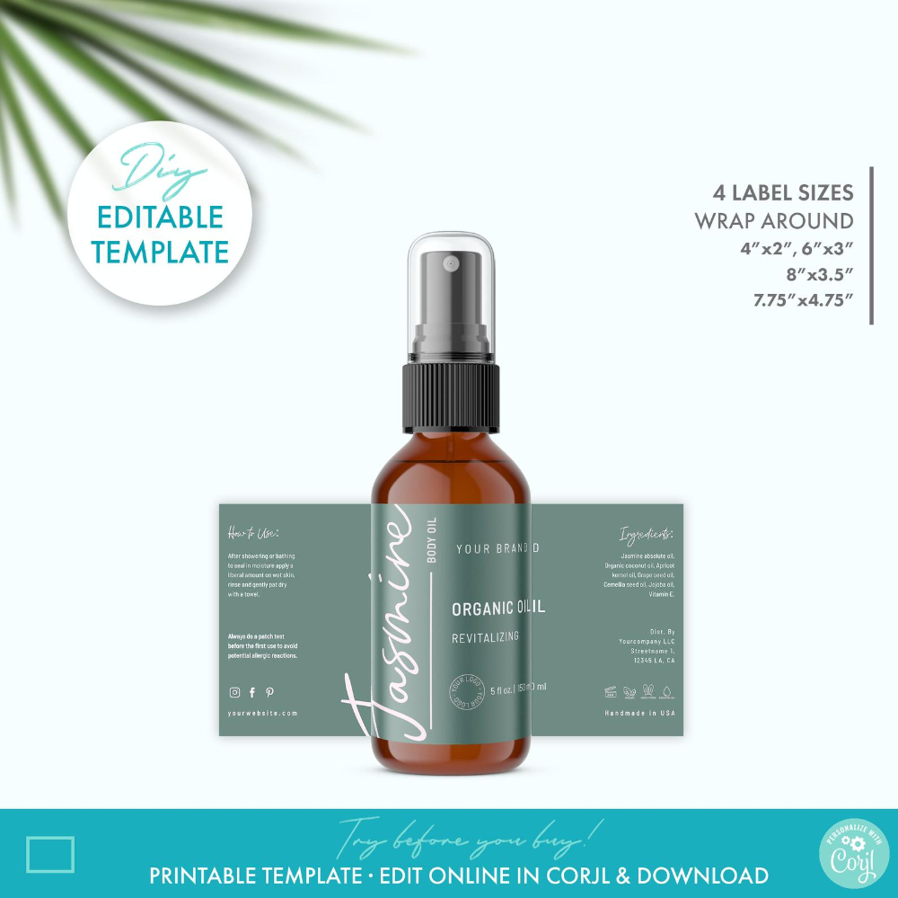 Printable body product bottle label template sizes diy