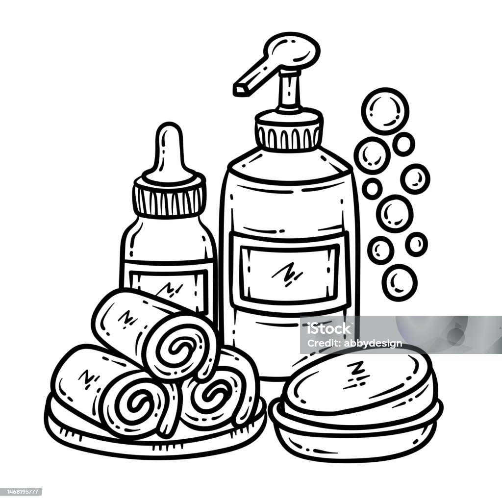 Summer beach body lotion line art coloring page stock illustration