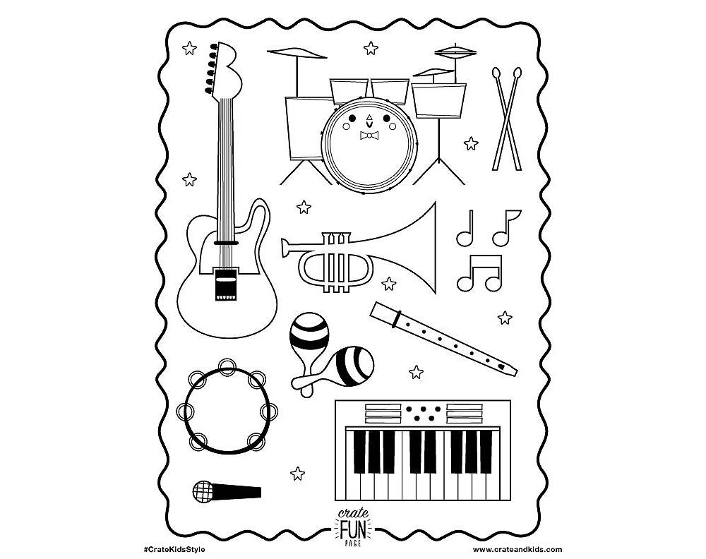 Kids musical instruments printable coloring page crate kids