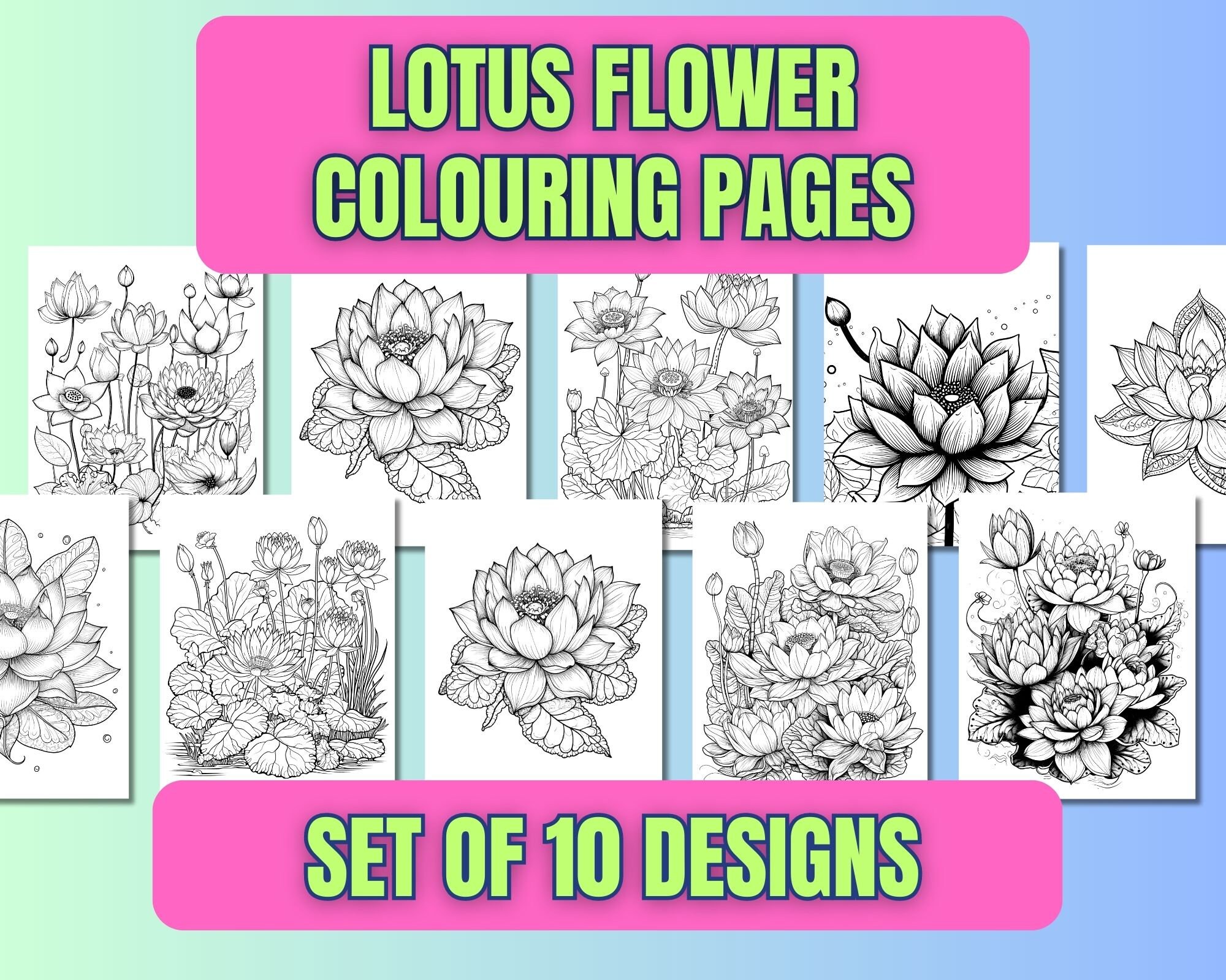 Lotus flower coloring pages water lily adult coloring book