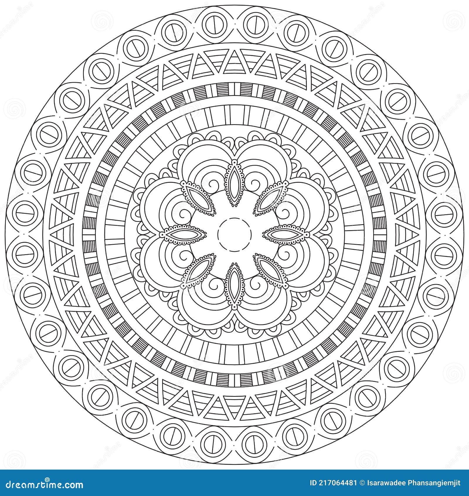 Flower floral bloom lotus mandala graphic design for coloring page meditation therapy life stock vector