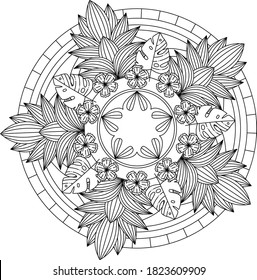 Lotus circle shape zentangle lotus doodle stock vector royalty free