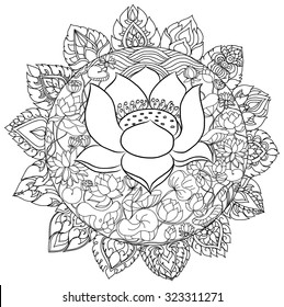 Lotus circle shape zentangle lotus doodle àààààààààªàààà àààààààààààªààààà