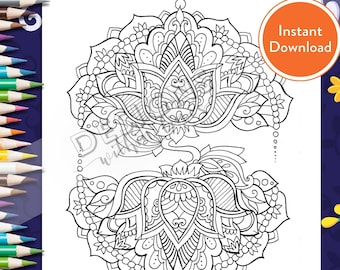 Printable mandala lotus digital coloring page instant download