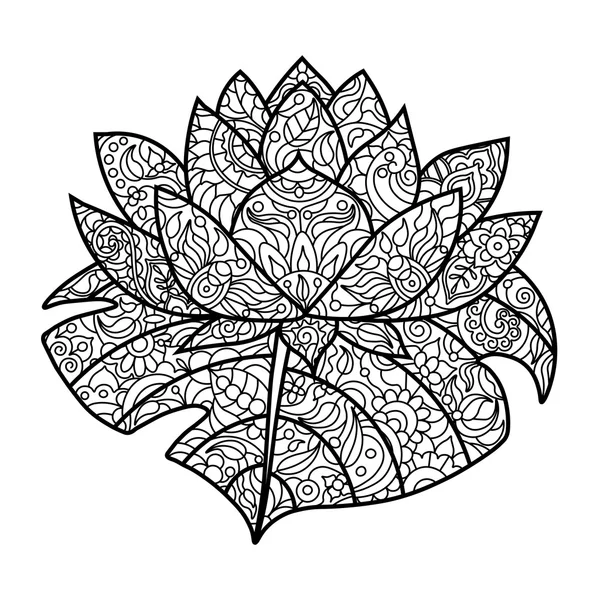 Lotus flower coloring book for adults vector