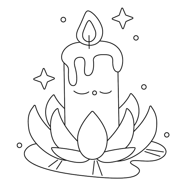 Premium vector vector cute candle and lotus flower hand drawn coloring book cartoon isolated on white coloring page