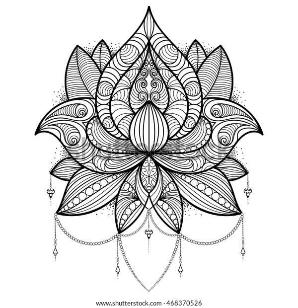 Handdrawn lotus flower coloring book tattoo stock vector royalty free