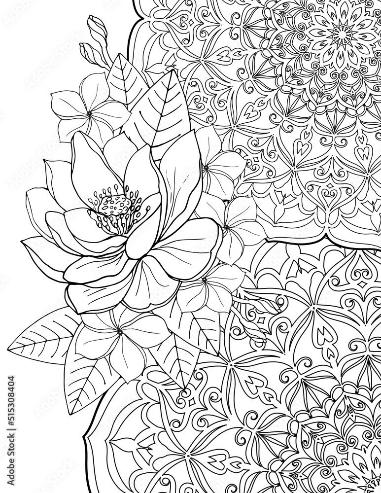 Coloring book mandala and beautiful lotus doodle coloring page vector