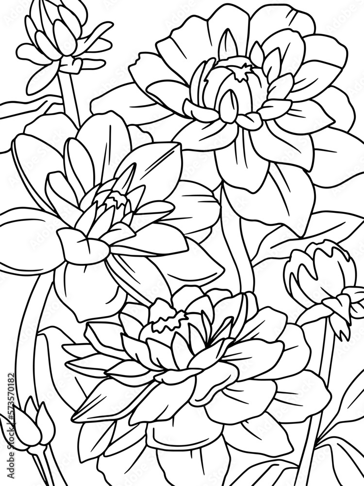 Star lotus flower coloring page with pencil line art black lines white background vector vector