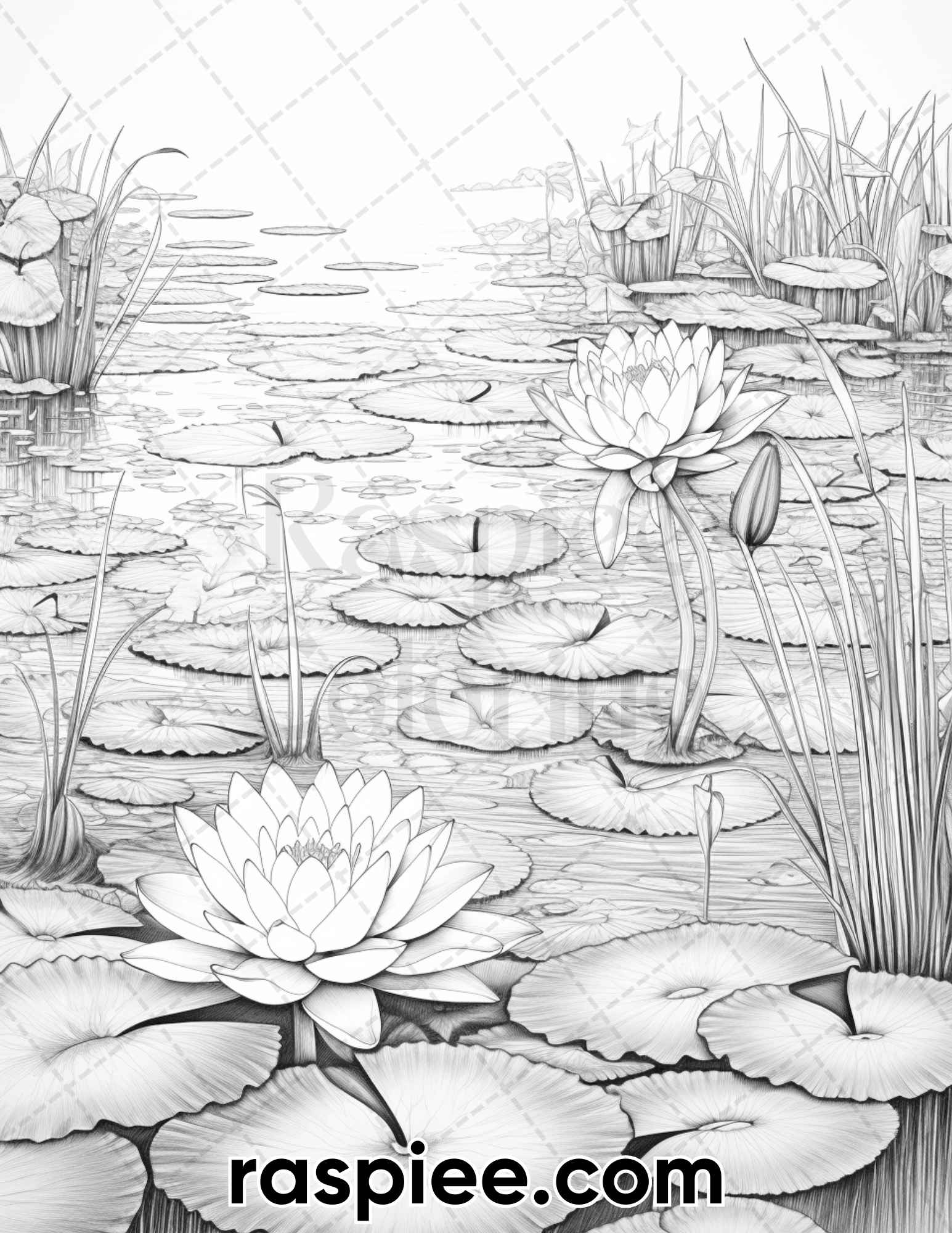 Lotus pond serenity grayscale adult coloring pages printable pdf i â coloring