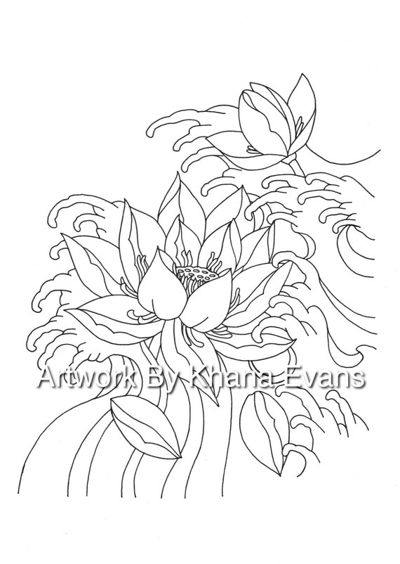 Japanese lotus flower tattoo design pdf a printout colouring page sheet hand drawn pen colour art therapy tattoo flash