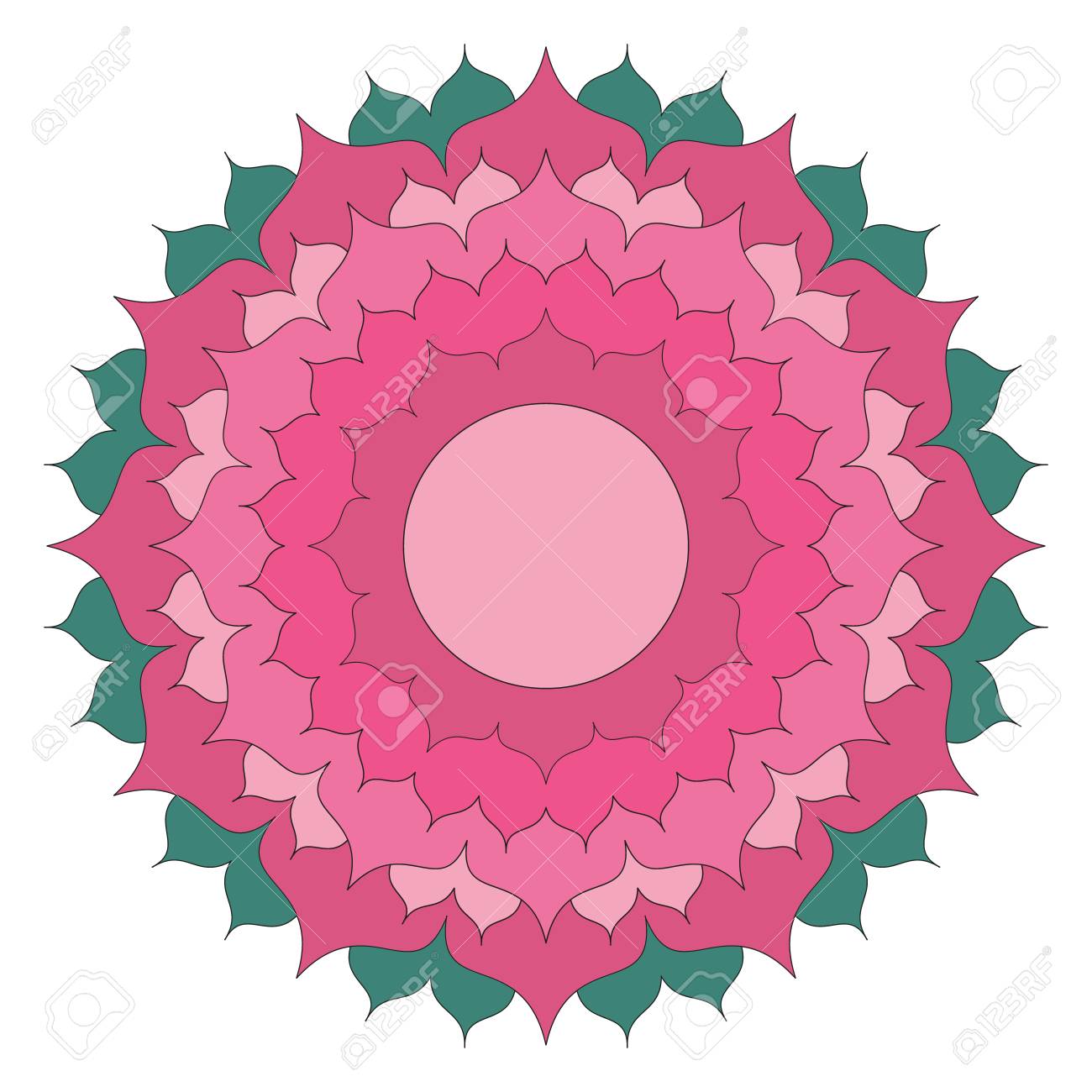 Vector colored round simple mandala lotus flower